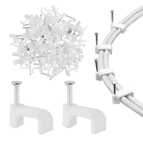 Image of Flat Cable Clips White 100 Pcs for Cat6 Cat7 Ethernet Cable-Clips to Wall with Steel Nails 10mm 12mm Cord Holder Cable Wall Clips & Flat Cable-Clips for Both Indoor and Outdoor (100Pcs White 10mm)