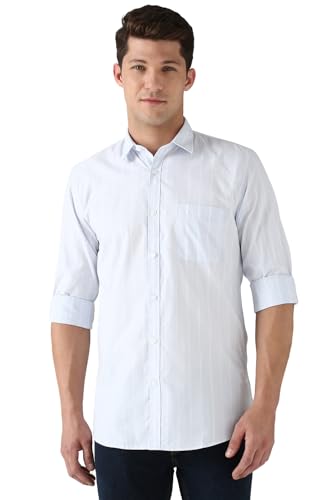 Image of Peter England Men Cotton Slim Fit Stripe Shirt