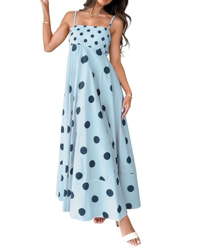 Image of NUFIWI Women Summer Striped Maxi Dress Spaghetti Strap Cutout Ruffle Long Dress Flowy Swing Beach Vocation Dress