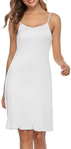 Vlazom Women Full Slips Sexy Soft Under Dress Basic Adjustable Spaghetti Strap Cami Slip Chemises V Neck Negligee A-white