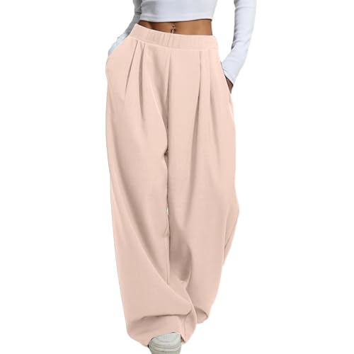 Conjunto de pantalones casuales para mujer, talla grande, holgados, pierna ancha, cintura alta, cintura elástica, con bolsillos, caqui, XXL