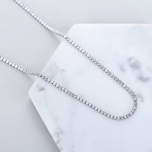 Tennis Necklace for Women 14K Gold Plated or Silver Rhinestone Choker Necklaces Dainty Zirconia Cut Faux Diamond chain 3mm3