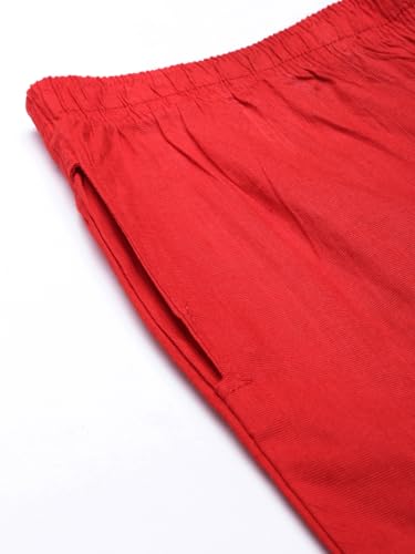 Image of MINELLI Women Solid Cigar Pants, Cotton Lycra Slub Fabric, Elasticated Waistband, Pull On Style, Regular Fit Bottom Wear for Western and Ethnic Wear