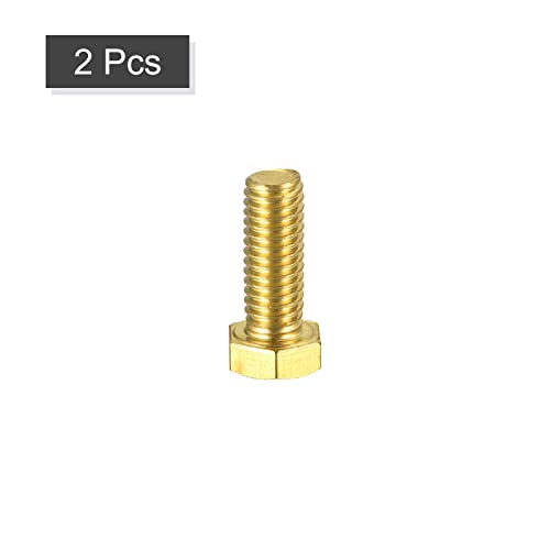 Image of uxcell Brass Hex Bolts, 3 /8-16x1 2pcs Fully Thread Grade 4.8 Solid Brass Hexagon Head Bolt Machine Screws for Machinery