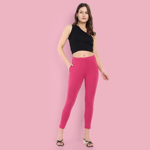 Image of ONE SKY Women Ankle Length Leggings | Premium Cotton Modal Spandex Blend | High Waist Stretchable & Bio-Washed Fabric | Colour-Lock | Ethnic Leggings for Women