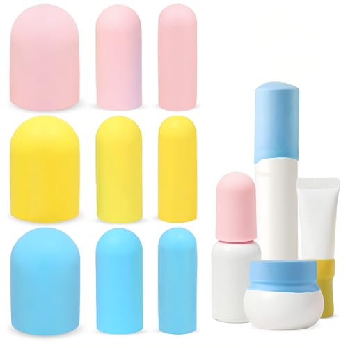 VYNFLICK Silicone Bottle Covers for Travel: 9 Pack Silicone Container Sleeves for Traveling Toiletries Essentials Bottle Caps