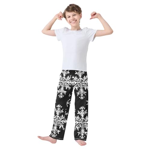 ZZXXB Snow Pattern Boys Long Pants Soft Trousers Elastic Waist Kids Lounge Bottoms with Pockets S-XL3