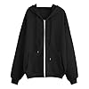 Hoodies For Women UK Solid Color Long Sleeve Zip Up Sweatshirts With Pockets Casual Loose Drawstring Ladies Hoodie Soft Comfortable Oversized Tops Plus Size Lightweight Jackets Everyday Wear #3