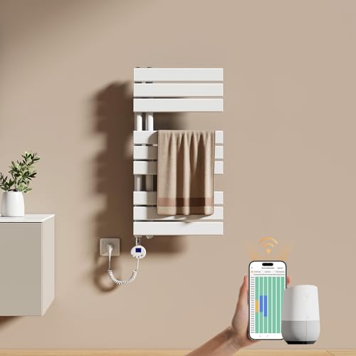 EMKE Scaldasalviette Elettrico con WIFI Termostato 76x40 cm, 400W Bianco, Scaldasalviette a Basso Consumo, Resistenza Riscaldante con Timer, Termoarredo Bagno, Scaldasalviette Elettrico Bagno