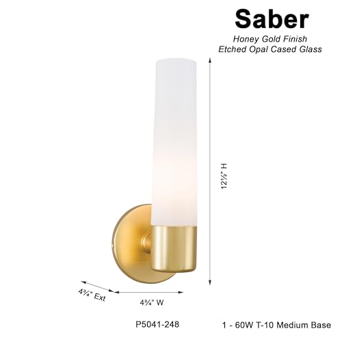 Image of GEORGE KOVACS P5041-248 Saber Wall Sconce, 1-Light, 60 Total Watts, 12.5-in H x 4.75-in W, Honey Gold
