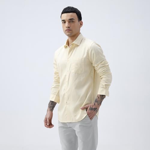 Image of BASICS Cotton-Linen Blended Men's Shirt | Slim Fit | Everyday Smart Casual Wear | Full Sleeve