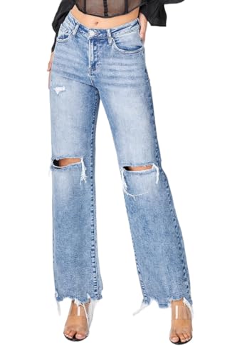 Risen Nikol High Rise Acid Washed Wide Leg Jeans, RDP5312