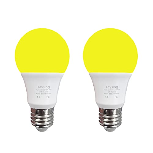 Taysing Dusk to Dawn Light Bulbs Auto On/Off 40 Watt Equivalent Smart Light Sensor LED Bulb Security Bulb Outdoor Night Light Bulb Garage Porch 5W 500lm E26 Amber Yellow 2 Pack