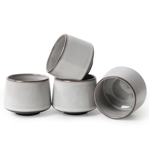 NOVAJOY | Espressotassen Set | 4-teilig | 200 ml | Hochwertige Tassen aus Steingut | Ohne Henkel | Spülmaschinenfest | Kaffeetassen | Mokka | Geschenk in modernem Design