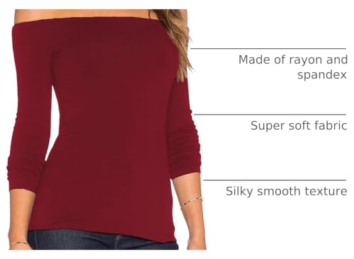 Image of Sarin Mathews Women's Sexy Off The Shoulder Tops Long Sleeve Slim Fit Stretchy Shirts Blouses Top