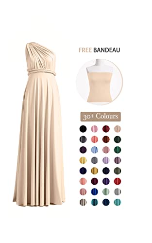 72Styles Bridesmaid Dresses For Women, Elastic Pleated High-Waisted Empire Bridesmaid Dress Long Evening Prom Gown For Women Champagne #TOP1