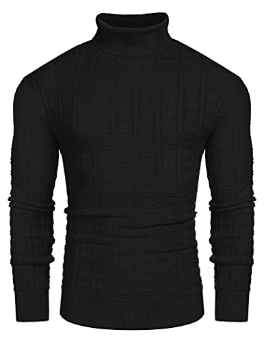 COOFANDY Men's Slim Fit Turtleneck Sweater Casual Solid Waffle Knitted Pullover Sweaters