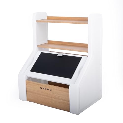 Step2 Harmony Toy Storage Box, Wood and Plastic, Shelves for Books, Toy Storage Bin with Chalkboard Lid and Clip, Easel and Toy Organizer in One, White - image 1