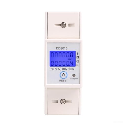 Besttoolifes Medidor de energía monofásico de riel DIN con función de reinicio, pantalla LCD retroiluminada, precisión de clase 1, 5-80 A, 230 V, 50 Hz, monitor digital de consumo de energía kWh