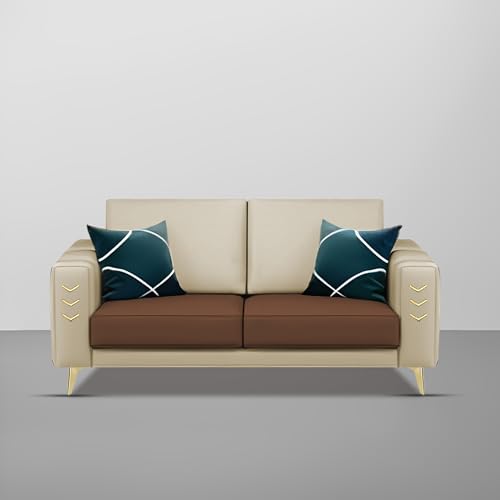Image of Casaliving Falco 2 Seater Sofa Set for Living Room (Cream Brown Fabric) Premium Fabric Sofa