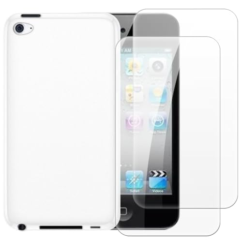 Shantime Funda con 2 Piezas Protector Compatible con iPod Touch 4, Carcasa Antigolpes y Cristal Templado Protección Completa(Blanco)