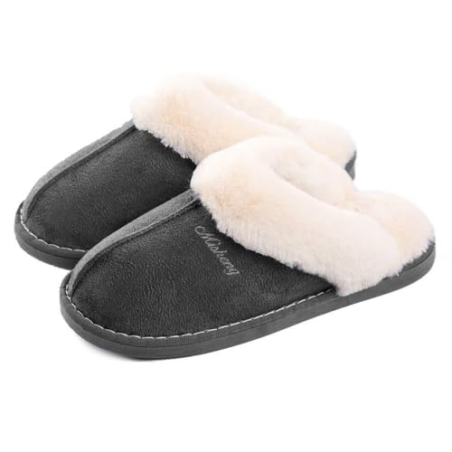 Slippers Women Men Fuzzy House Shoe with Memory Foam Fluffy Comfy Warm Winter Non-Slip Indoor Outdoor Dark Grey 6-7