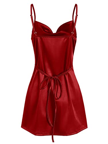 Image of ZAFUL Women Satin Cowl Neck Spaghetti Strap Mini Slip Cocktail Dress | Silky Satin Club Party Dress Perfect for Club Evening Party Homecoming Wedding and Night Out