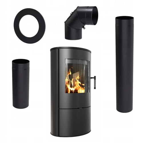 KRATKI Kaminofen aus Stahl Rollo bereit Satz Ø 150 7 kW mit Raumluftunabhängig, Blass Verkleidung, freistehend, BImSchV 2, Staubauslass, 150 mm, EEK A Kaminofen HKI