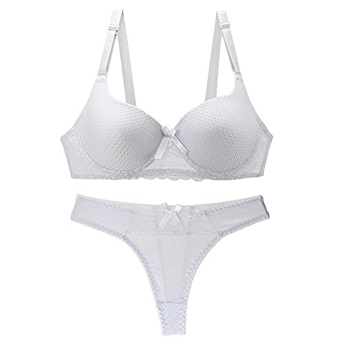 Soutien-gorge push up galbant blanc 38E et culotte bikini rose pour un décolleté sublimé