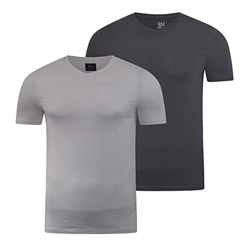 Smith and Jones Mens Tshirt 2 Pack Plain V Neck Man Tshirts(L,Black/White)