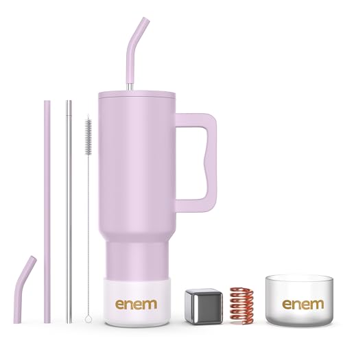Image of enem Tumbler, Lavender Dream, Tumbler with Metal Straw, Sipper, with Lid Leak Proof, 1 Metal Ice Cube, 1 Copper Spring (Tamba), Base Protector (Black /White), Mug Travel, 1.2L