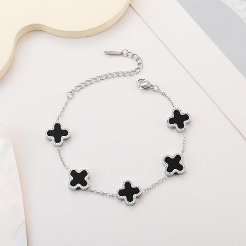 TICVRSS Elegant Four Leaf Clover Bracelet Set - Lucky Gold, White, and Black Chain Bracelets for Women - Perfect Jewelry Gifts - Image 4