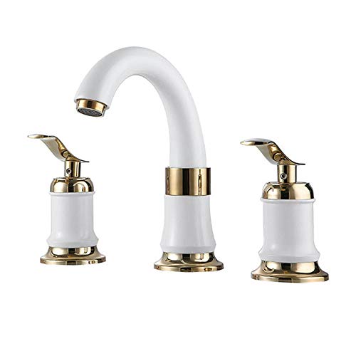 Grifos de baño de tres huecos para lavabo blanco y dorado que transforman tu aseo diario