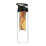 Botella de agua con infusor de frutas: botella de agua con marcador de tiempo motivacional, infusor de frutas y tapa abatible | Botellas de bebidas deportivas para gimnasio, camping, viajes y bebidas