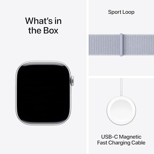 Apple Watch Series 10 GPS + Cellular 46 mm Smartwatch with Silver Aluminium Case with Blue Cloud Sport Loop - One Size. Fitness Tracker, ECG App, Always-On Retina Display, Carbon Neutral