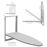 Gemsaya Wall Mounted Ironing Board with Iron Holder, 180° Rotatable Foldable Sturdy Ironing Station with Removable Cotton Fabric Cover, Compact Mount Fold Down Iron Board, Space Saving, 92 x 31 cm