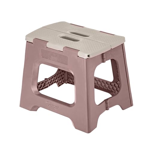 Image of Vigar Compact Foldable Step Stool, 10-1 /2-Inch, Brown | For Adults, Up to 330 Pound, Lightweight Stool, Non-Slip, Folding Design, Compact Size, Easy to Store