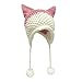 BIBITIME Handmade Knit Women Cat Ears Beanie Hat Hanging Pom Ball Cap 2 Colors (Medium, PinkWhite)