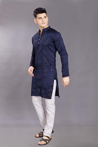 Image of DIVISIVE Men's Jequard Embroidered Art Silk Slim Fit Only Kurta
