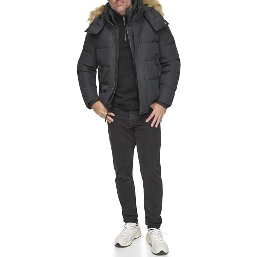 Image of Andrew Marc Men's Short Quilted Inner Bib Attached Umbra Down Bomber With Hybrid Down Fill