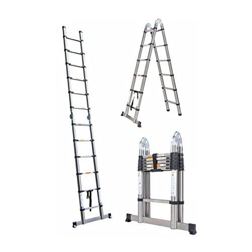 3.8m A-Frame Multi-Purpose Ladder Heavy Duty Compact Stainless Steel Telescopic Ladder