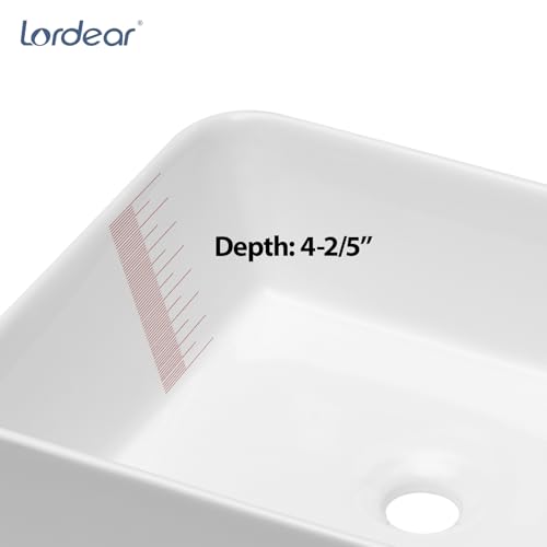 Lordear B07H67P6MM Vessel Sink Rectangle 19 Inch Bathroom Sink,Rectangular Modern Above Counter Bathroom Sinks White 19X15 Inch Porcelain Ceramic Vessel Vanity Sink Art Basin thumb #4