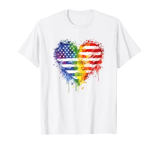 Bandera de Estados Unidos Corazón Arcoíris, LGBT Queer Gay Lesbiana Camiseta