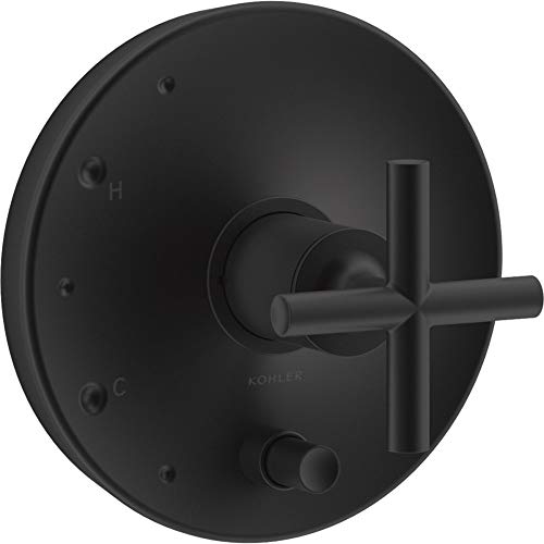 KOHLER T14501-3-BL Purist Rite-Temp Pressure-Balancing Valve Trim with Cross Handles, Matte Black