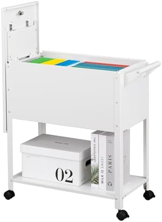 Metal Mobile File Cabinet, Rolling File Cart File Box with Sliding Cover and Wheels, Rolling Filing Cabinet Locking Tool Storage Cabinets for Home Classroom Office(White)