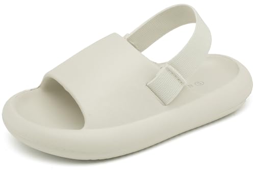 INMINPIN Toddler Boys Girls Slides Sandals Comfort Beach Pool Shower Slippers with Elastic Back Strap, Beige, 3 Toddler