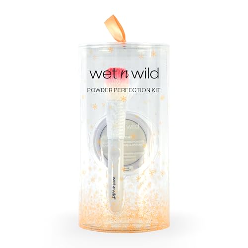 Wet n Wild Powder Perfection Kit, Clarifying Setting Powder and Powder Brush Make up Set, Long-Lasting Face Powder, Enriched with Hyaluronic Acid and Vitamin E, and a Soft-Bristle Makeup Brush