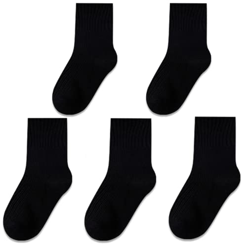 QIYIENDIAN 5 Paar kuschelig warme Crew Socken Cute Cartoon/Solid Farben für 1-10 Jahre Kleinkind Kinder Jungen Mädchen （5-7 Jahre，2G-Schwarz）
