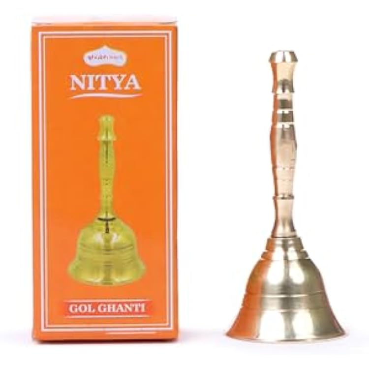 Shubhkart Solid Brass Ghanti for Pooja | 3.5 Inches Puja Bell for Temple | Hand Held Bell for Events Decoration, Food Line, Alarm, Jingles, Ringing and Service Bell (Small)