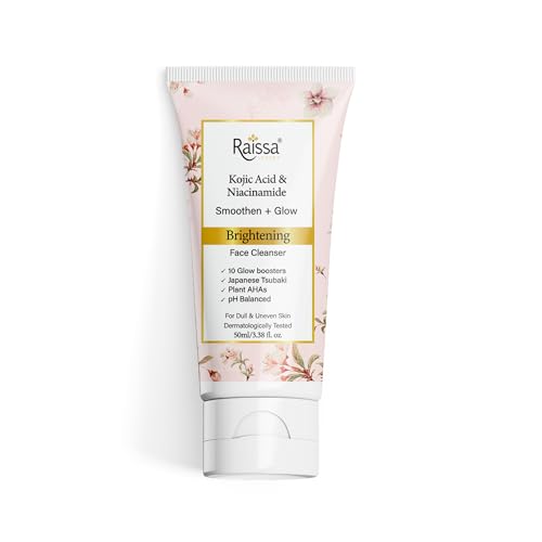 Image of Raissa Brightening Face Wash Cleanser Soap Free with Kojic Acid, Niacinamide, Glow Boosters for Dull, Uneven Skin| Tan removal, Depigmentation, dark spot correction| Japanese Tsubaki & Plant AHAs|50ml